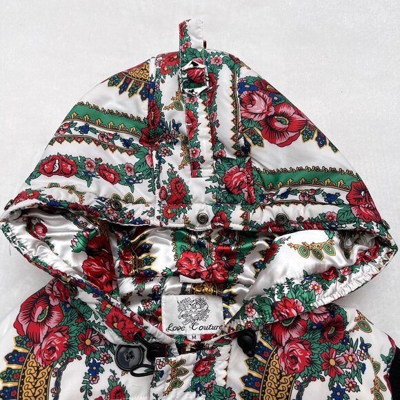 Love couture flower puffer hooded vest M - Picture 5 of 14